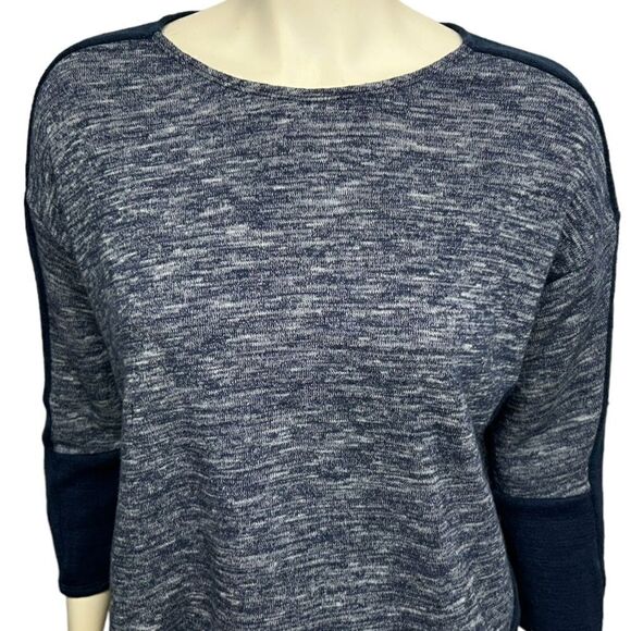 J. Crew navy blue long sleeve top two toned cotton top boat neck sweater small - Picture 2 of 6